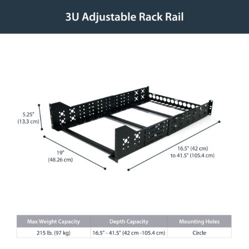 StarTech.com 3U Fixed 19" Adjustable Depth Universal Server Rack Rails