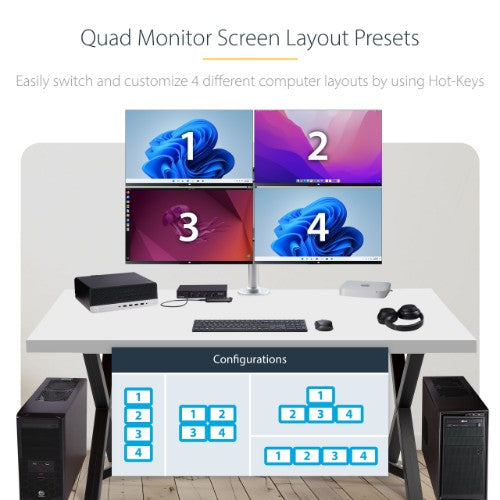 StarTech.com 4-Port KM Switch with Mouse Switching, USB Switch for Keyboard/Mouse, 3.5mm/USB Audio, Peripheral Sharing for 4 Computers, TAA Compliant