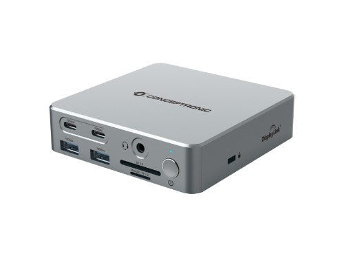 Conceptronic DONN25G 15-in-1 DisplayLink USB 3.2 Gen 2 Docking Station, Triple 4K60Hz Display, HDMI x 2, DisplayPort, USB-C 10Gbps x 2, USB-A 10Gbps x 2, USB-A 5Gbps x 2, SD, TF/MicroSD, GbE, Audio, DC in, Security Slot, PD 3.0