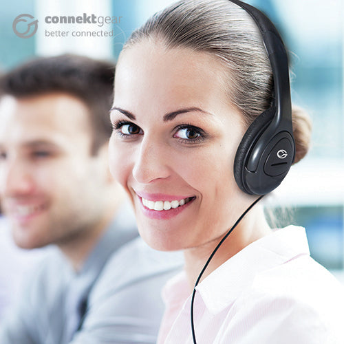 connektgear HP517 Stereo PC On-Ear Headset with In-Line Mic and Volume Control - Black