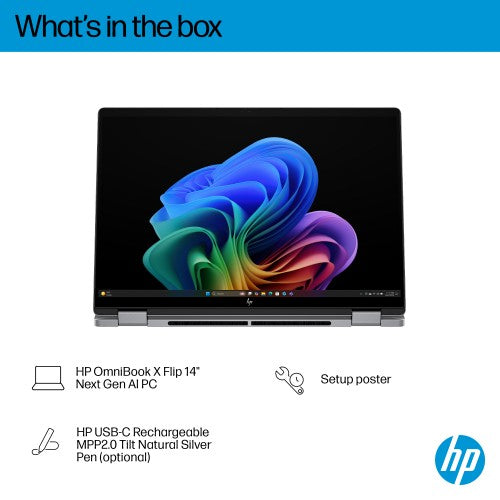HP OmniBook X FlipNGAI 14-fk0004na Copilot+ PC AMD Ryzen™ AI 5 340 Hybrid (2-in-1) 35.6 cm (14") Touchscreen 2K 16 GB LPDDR5x-SDRAM 512 GB SSD Wi-Fi 7 (802.11be) Windows 11 Home Silver