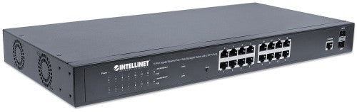 Intellinet 16-Port Gigabit Ethernet PoE+ Web-Managed Switch with 2 SFP Ports, 16 x PoE ports, IEEE 802.3at/af Power over Ethernet (PoE+/PoE), 2 x SFP, Endspan, 19" Rackmount