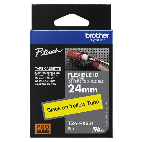Brother TZE-FX651 DirectLabel black on yellow Laminat 24mm x 8m for Brother P-Touch TZ 3.5-24mm/HSE/36mm/6-24mm/6-36mm