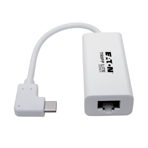 Tripp Lite U436-06N-GBW-RA USB-C to Gigabit Network Adapter with Right Angle USB-C, Thunderbolt 3 Compatibility - White