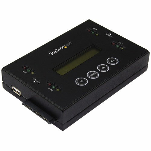 StarTech.com 1:1 Standalone Hard Drive Duplicator & Eraser, USB Thumb Drive and SATA HDD/SSD Disk Cloner & Eraser, LCD display, TAA Compliant, OS Independent