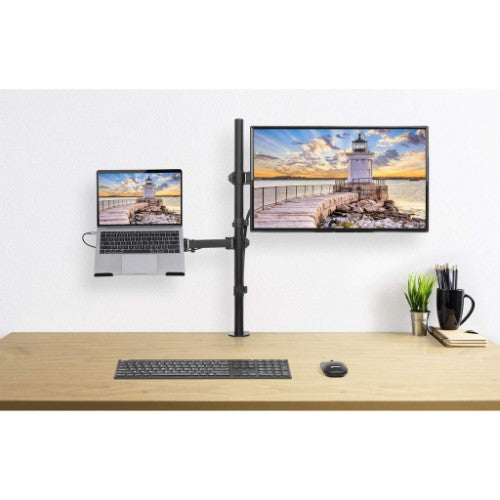 Manhattan Desk Mount for Monitors & Laptop Combo (Full Motion), For screens: 10-27", Laptop up to 17", Clamp Assembly, VESA compatibility: 75x75 and 100x100mm - check the dimensions of the four mounting holes on back of screen to ensure it fits, Max 8kg,