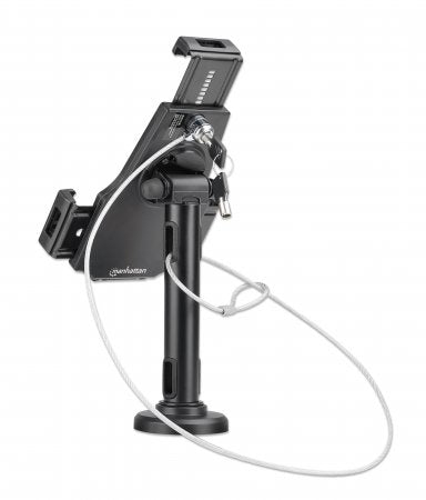 Manhattan iPad & Tablet Desk Stand, Lockable, Wall Mountable, Secure Anti-Theft, 7.9" to 10.5" tablets, 360° Rotation, +/- 70° Tilt, 330° Swivel, Black, Lifetime Warranty