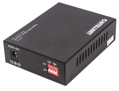 Intellinet Gigabit PoE+ Media Converter, 1 x 1000Base-T RJ45 Port to 1 x SFP Port, PoE+ Injector