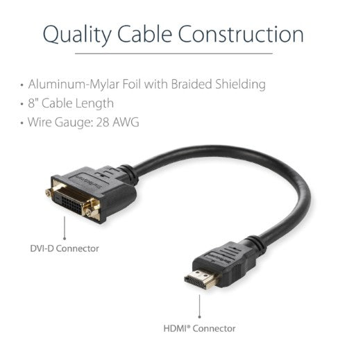 StarTech.com 8in HDMI to DVI-D Video Cable Adapter - HDMI Male to DVI Female