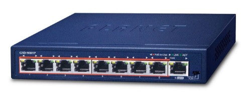 PLANET 8P Sw Gb PoE+ 100W Unmanaged Gigabit Ethernet (10/100/1000) Power over Ethernet (PoE) Blue