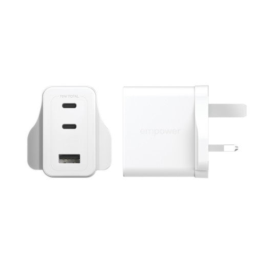 PanzerGlass empower™ by ® Turbo 70W Charger incl. 2 x USB-C + USB-A | UK Plug | Silver White