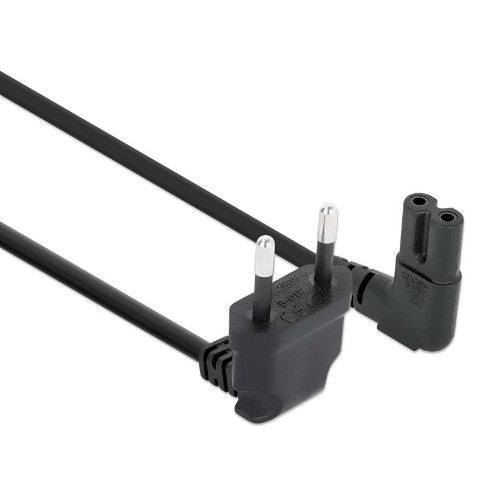 Manhattan Mains Power Cord/Cable (Right Angled), Euro 2-pin (CEE 7/16 Euro 8) plug to C7 Female (figure of eight), 3m, 2.3A, Black, Lead, Lifetime Warranty