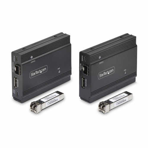 StarTech.com DisplayPort KVM Extender over Fiber Optic, 4K 60Hz, Console Extender Kit, Up to 984ft/300m (Multi-mode) with Pre-installed SFP+ Modules, 3x USB HID