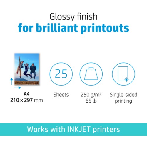 HP Advanced Photo Paper, Glossy, 250 g/m2, A4 (210 x 297 mm), 25 sheets