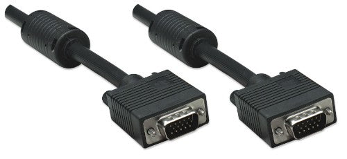 Manhattan VGA Monitor Cable (with Ferrite Cores), 1.8m, Black, Male to Male, HD15, Cable of higher SVGA Specification (fully compatible), Shielding with Ferrite Cores helps minimise EMI interference for improved video transmission, Lifetime Warranty