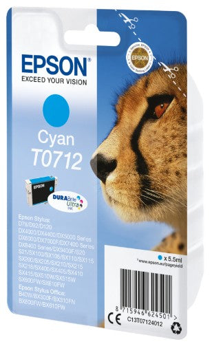 Epson C13T07124012/T0712 Ink cartridge cyan, 345 pages ISO/IEC 19752 5,5ml for Epson Stylus BX 310/600/D 120/D 78/S 20