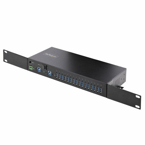StarTech.com 16-Port Industrial USB 5Gbps Hub with Power Adapter, Metal Enclosure, Mountable, ESD Protection, Terminal Block Power, USB Charging, Dual-Host Switch - TAA