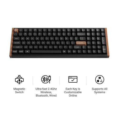 Keychron K4 HE keyboard Universal USB + RF Wireless + Bluetooth Black, Wood