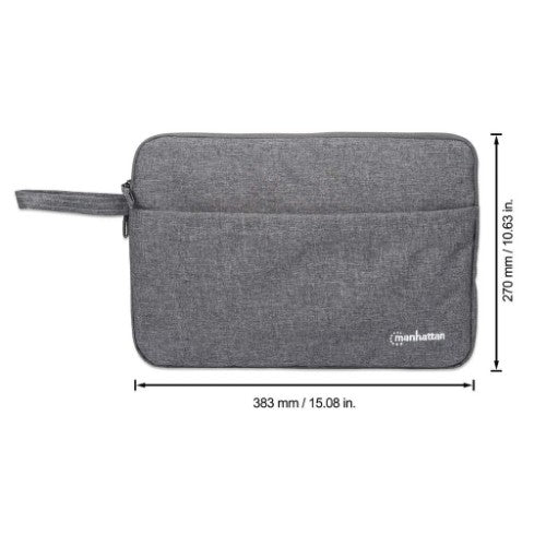 Manhattan Seattle Laptop Sleeve 14.5", Grey, Padded, Extra Soft Internal Cushioning, Main Compartment with double zips, Zippered Front Pocket, Carry Loop, Water Resistant and Durable, Notebook Slipcase, Three Year Warranty