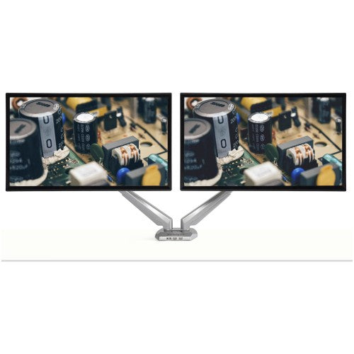 StarTech.com Desk Mount Dual Monitor Arm with USB & Audio - Desk Clamp VESA Mount for up to 32 inch Displays - 2x USB, 2x 3.5mm audio - Ergonomic Full Motion Dual Monitor Arm - Silver
