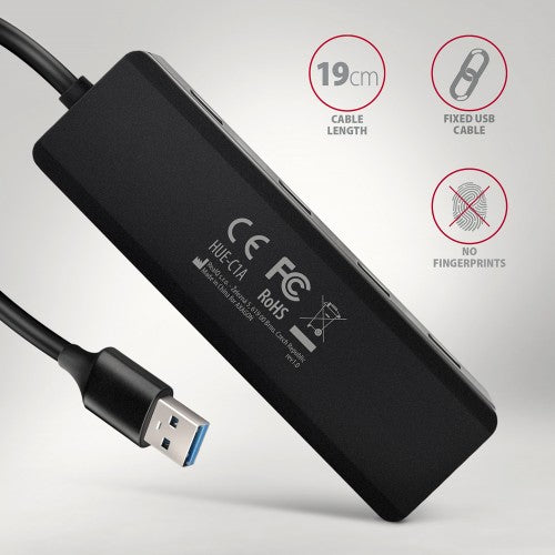 Axagon HUE-C1A 4x USB 5Gbps TRAVEL hub, USB-C power IN, 19cm USB-A cable