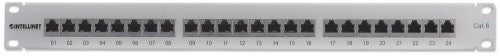 Intellinet Patch Panel, Cat6, FTP, 24-Port, 1U, Shielded, 90° Top-Entry Punch-Down Blocks, Grey