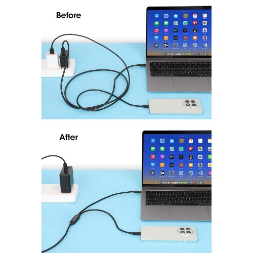 Manhattan Dual USB-C to USB-C Charging Cable, 100W, 2m, Male to Two Males, Smart Power Splitter Cable, Charges Two Devices from One USB-C PD Port, Delivers up to 100W for single charging and up to 70W + 28W for dual charging, Braided Jacket, Aluminum Boot