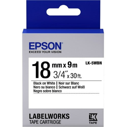 Epson C53S655006/LK-5WBN Ribbon black on white 18mm x 9m for Epson LabelWorks 4-18mm/24mm/36mm/6-18mm/6-24mm