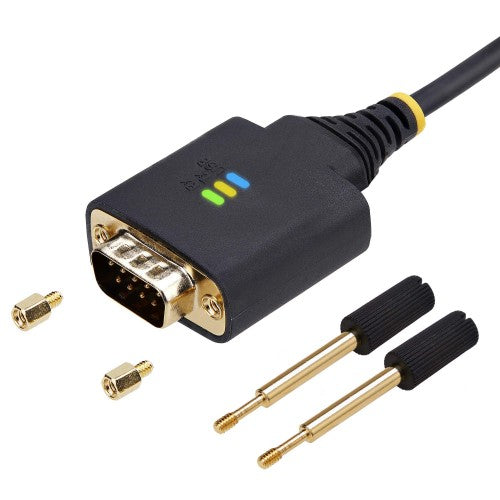 StarTech.com 6.6ft (2m) USB to Serial Adapter Cable, COM Retention, Interchangeable Screws/Nuts, USB-A to DB9 RS232, FTDI IC, ESD Protection, Windows/macOS/Linux