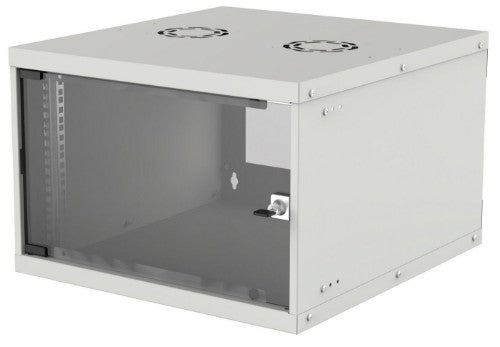 Intellinet 19" Network Cabinet - Wall Mount (Basic), 6U, 560mm Deep, Grey, Flatpack, Max 50kg, Usable Depth 500mm, Glass Door, Rack, Parts for wall installation (eg screws and rawl plugs) not included