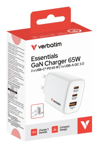 Verbatim Essentials GaN Charger 65W EU plug White