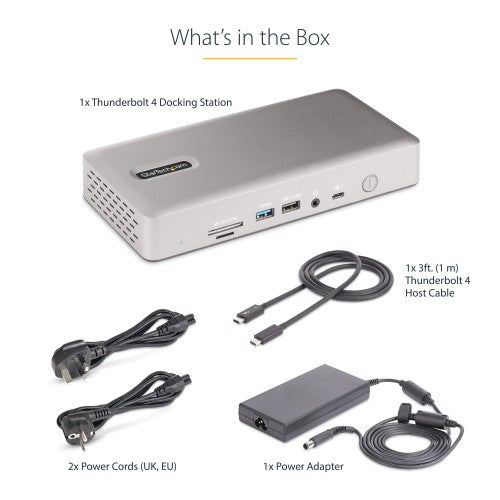 StarTech.com Universal USB4 & Thunderbolt 4 Docking Station, Quad Display on Windows, Dual Display on MacBook, HDMI DP Dock with 98W Laptop Charging