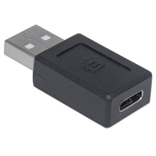 Manhattan USB-C to USB-A Adapter, Female to Male, 480 Mbps (USB 2.0), Hi-Speed USB, Black, Lifetime Warranty