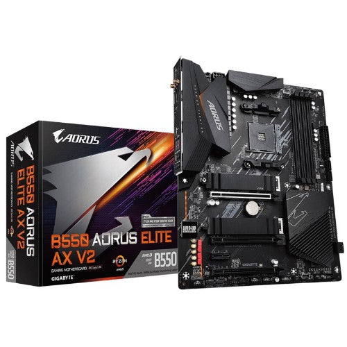 GIGABYTE B550 AORUS ELITE AX V2 Motherboard - AMD Ryzen 5000 CPUs, 12+2 Phases VRM, up to 4733MHz DDR4, 1xPCIe 4.0 + 1xPCIe 3.0 M.2, Wi-Fi 6E, 2.5GbE LAN, USB 3.2 Gen 2