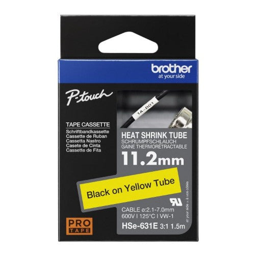 Brother HSE-631E Heat Shrink Tubes black on yellow 11,2mm x 1,5m for Brother P-Touch TZ 3.5-18mm HSE/24mm HSE/36mm HSE