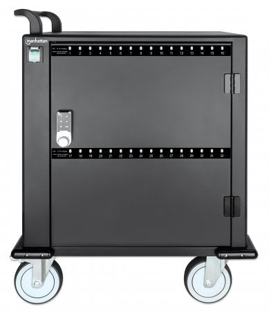 Manhattan iPad to 13", MacBook Air to 13" & Chromebook to 14" 32-bay Charging Trolley/Cart via USB-C, Also other tablets/smartphones (with device to USB-C cable), Bays 330x22x235mm, Device charging cables not included (suggest USB-C cable 354868),Cabinet