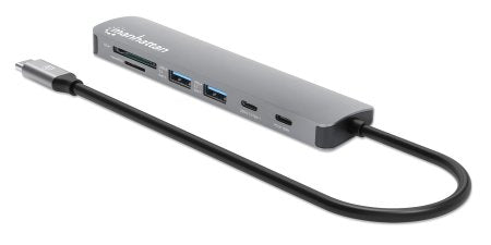 Manhattan USB-C Dock/Hub with Card Reader, Ports (x5): HDMI, USB-A (x2) and USB-C (x2), With Power Delivery (100W) to USB-C Port (Note additional USB-C wall charger and USB-C cable needed),Universal,USB 3.2 Gen 1 (aka USB 3.0),All Ports can be used at the