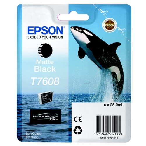 Epson C13T76084N10/T7608 Ink cartridge black matt, 1.1K pages 25.9ml for Epson SC-P 600