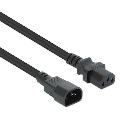 Manhattan Power Cord/Cable, C14 Male to C13 Female (kettle lead), Monitor to CPU, 1m, 10A, Black, Lead, Lifetime Warranty