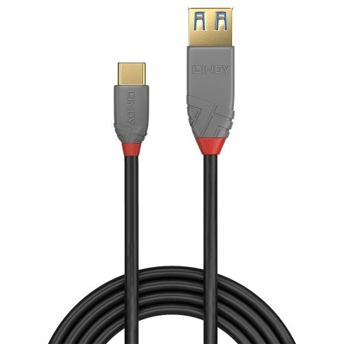 Lindy 0.15m USB 3.2 Type C to A Adapter Cable, 10Gbps, Anthra Line