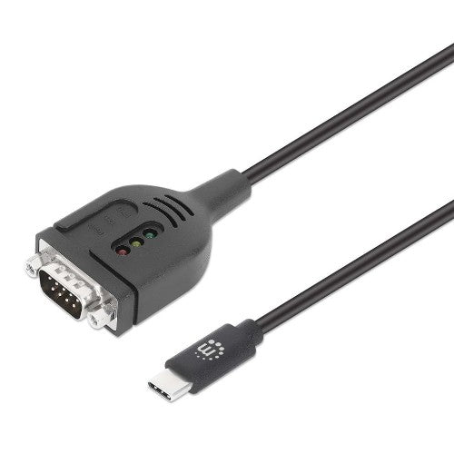 Manhattan USB-C to Serial Converter cable, 1m, Male to Male, Serial/RS232/COM/DB9, Prolific PL2303GT Chip, Black cable, Three Years Warranty