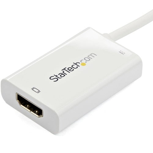 StarTech.com USB C to HDMI 2.0 Adapter with Power Delivery - 4K 60Hz USB Type-C to HDMI Display Video Converter - 60W PD Pass-Through Charging Port - Thunderbolt 3 Compatible - White