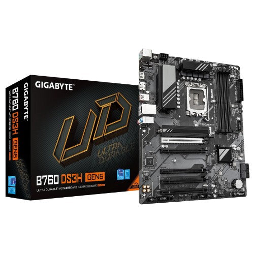 GIGABYTE B760 DS3H GEN5 Motherboard - Supports Intel Core 14th Gen CPUs, 8+2+1 Phases Digital VRM, up to 5600MHz DDR5, 2xPCIe 4.0 M.2, 1GbE LAN, USB 3.2 Gen 2x2