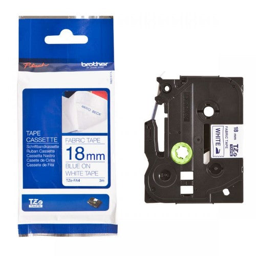 Brother TZE-FA4 label-making tape Blue on white