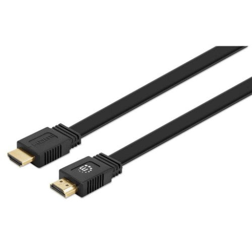 Manhattan HDMI 4K@60Hz Cable with Ethernet - Flat, 1m, Male to Male, Black, Ultra HD 4k x 2k, Fully Shielded, Gold Plated Contacts, Lifetime Warranty, Premium High Speed