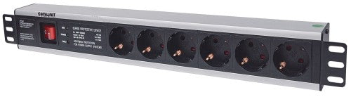 Intellinet 19" 1.5U Rackmount 6-Output Power Distribution Unit (PDU) EU CEE 7/3 Outlets, With On/Off Switch and Surge Protection, Built-in 3 m (10 ft.) Power Cord with EU CEE 7/4 Plug