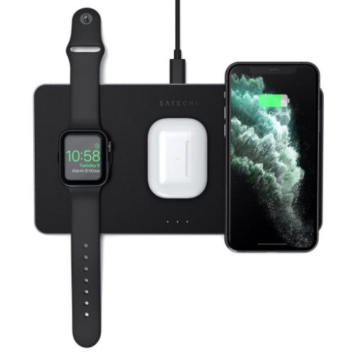 Satechi ST-X3TWCPM mobile device charger Headphones, Smartphone, Smartwatch Black AC Wireless charging Indoor