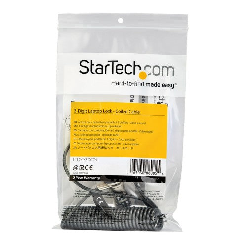 StarTech.com 6ft (1.8m) Self-Coiling Laptop Cable Lock - Portable 3-Digit Combination Security Cable Lock for K-Slot Laptop/Computer/Desktop/Device - Coiled Anti-Theft Steel Cable Lock