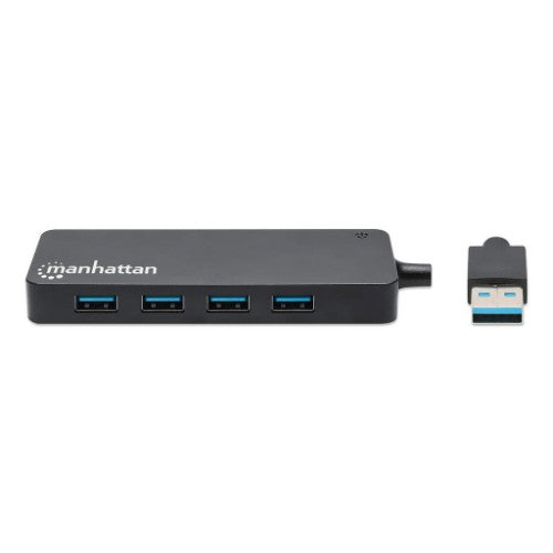Manhattan USB-A 4-Port Hub, 4x USB-A Ports, 5 Gbps (USB 3.2 Gen1 aka USB 3.0), USB powered (no external power supply required), Equivalent to ST4300PBU3 & ST4300MINU3B