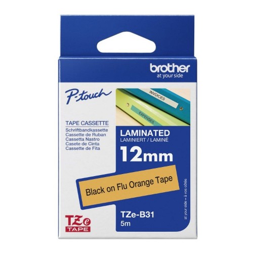Brother TZE-B31 DirectLabel black on orange Laminat 12mm x 5m for Brother P-Touch TZ 3.5-18mm/6-12mm/6-18mm/6-24mm/6-36mm